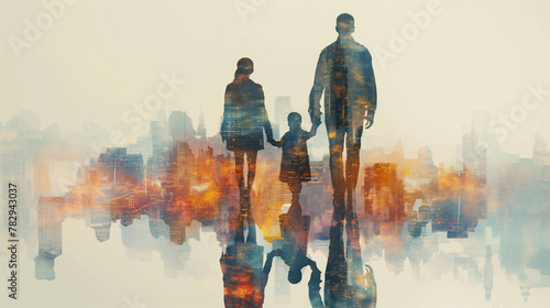 Within the area with a white background, the Double Exposure of the person, family, woman reflects a joyful expression. A livable world happy girls concept.