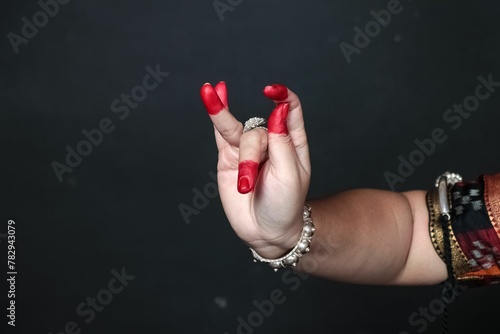 Close up of Hand gestures of an Odissi dancer, Indian classical dance forms, hand mudras photo