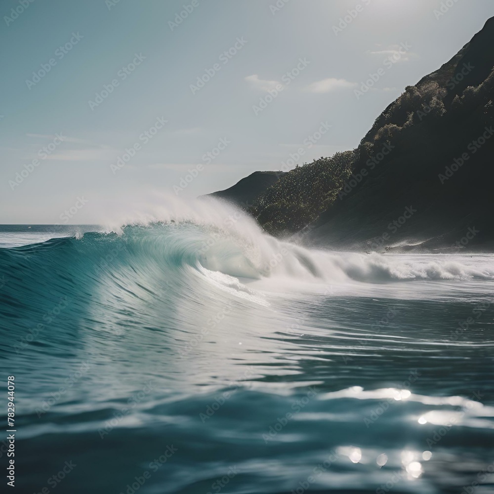 AI generated illustration of ocean waves crashing on the rocky shore