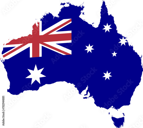 Australian flag inside Australia map isolated