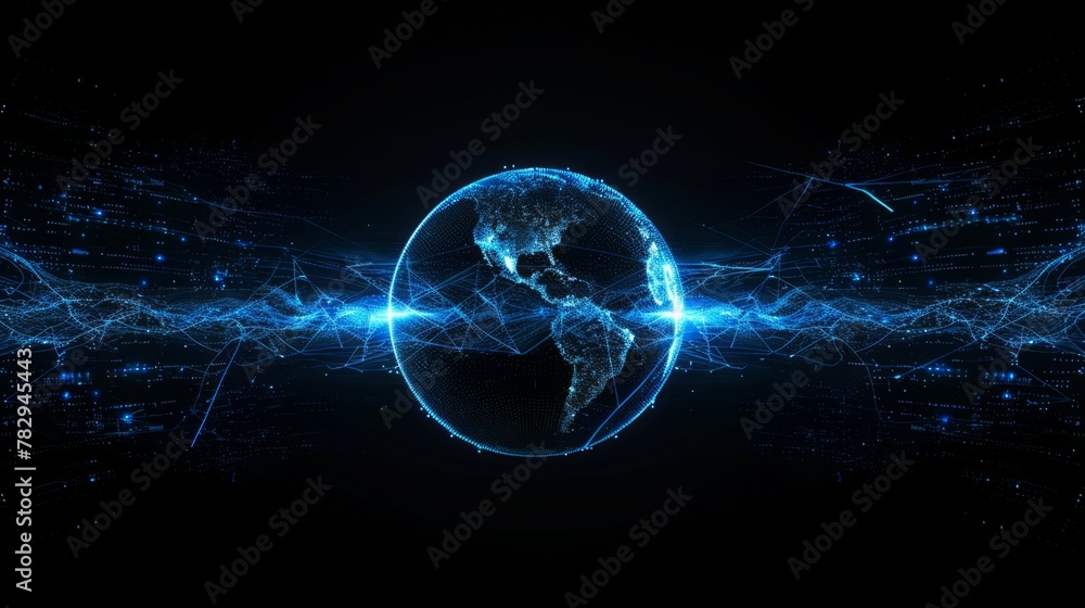 Obraz premium Connectivity, environmental protection, communication, networking, visualization, iot, blockchain, Earth