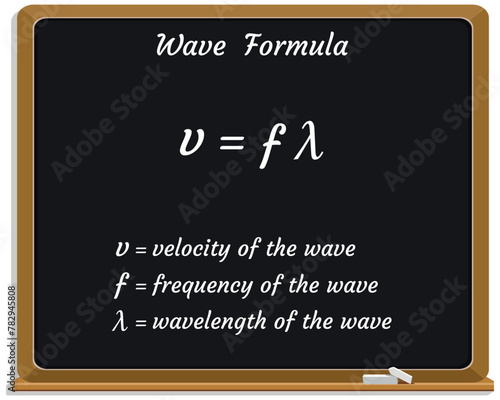 Wave Formula on a black chalkboard. School. Physics Formula. Vector illustration.