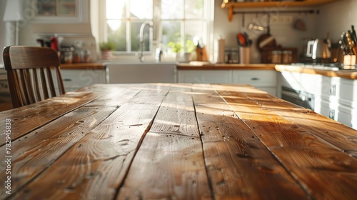 Wooden table in kitchen, perfect for home decor © Fotograf
