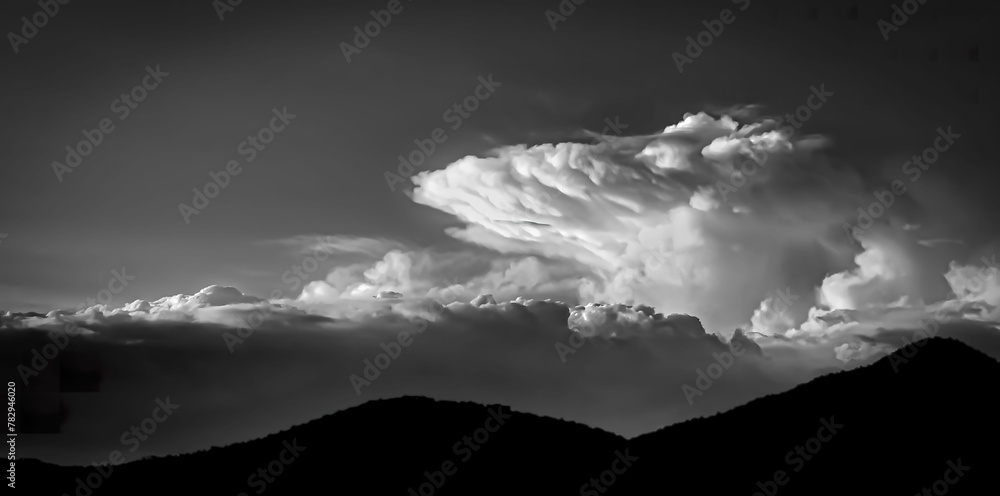 Fototapeta premium Grayscale of clouds over Sangre de Cristo Mountains in Santa Fe, New Mexico, USA