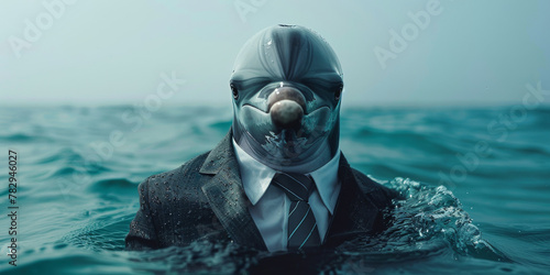 Surreal Business Dolphin Emerging from Ocean
