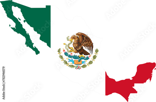 Mexico flag inside Mexican map isolated