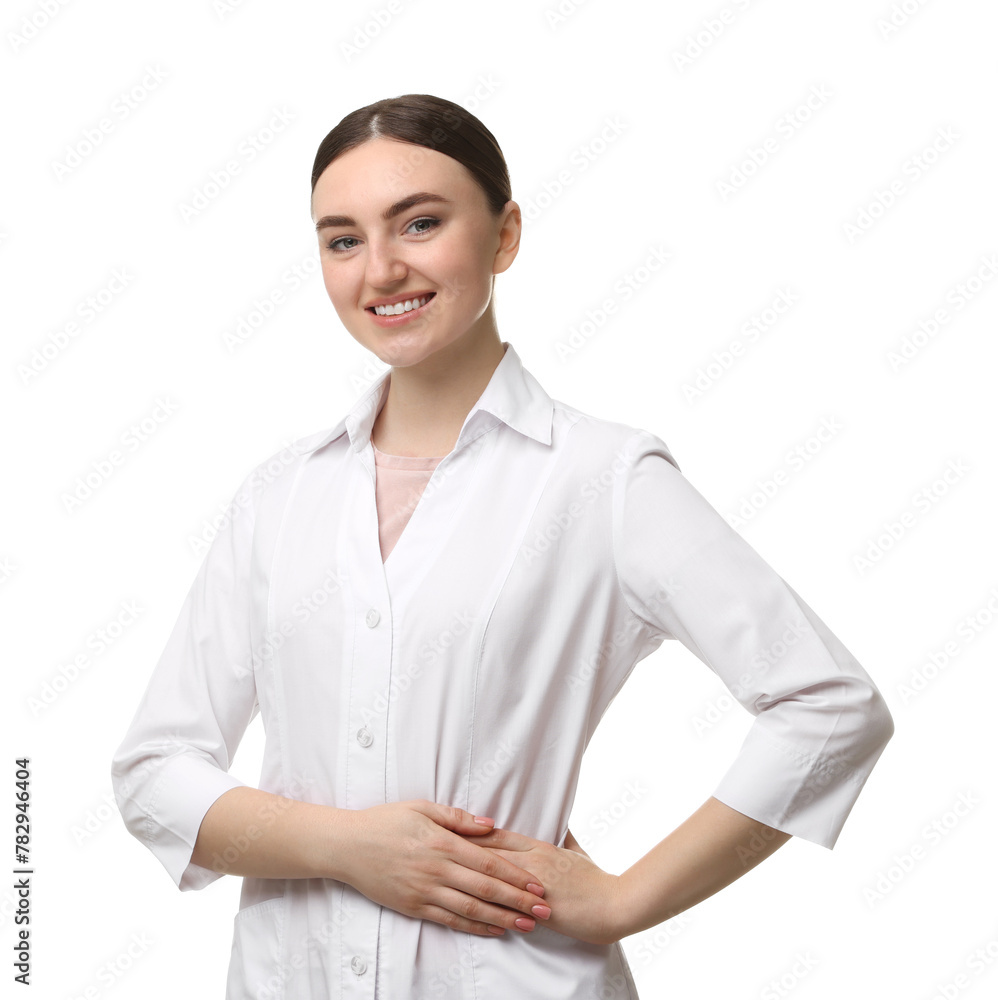 Cosmetologist in medical uniform on white background Cosmetologist in medical uniform on white background
