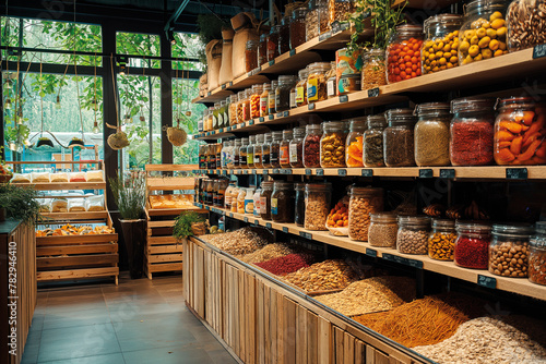 AI generated illustration of the food-filled jars on a shelf at a refill shop