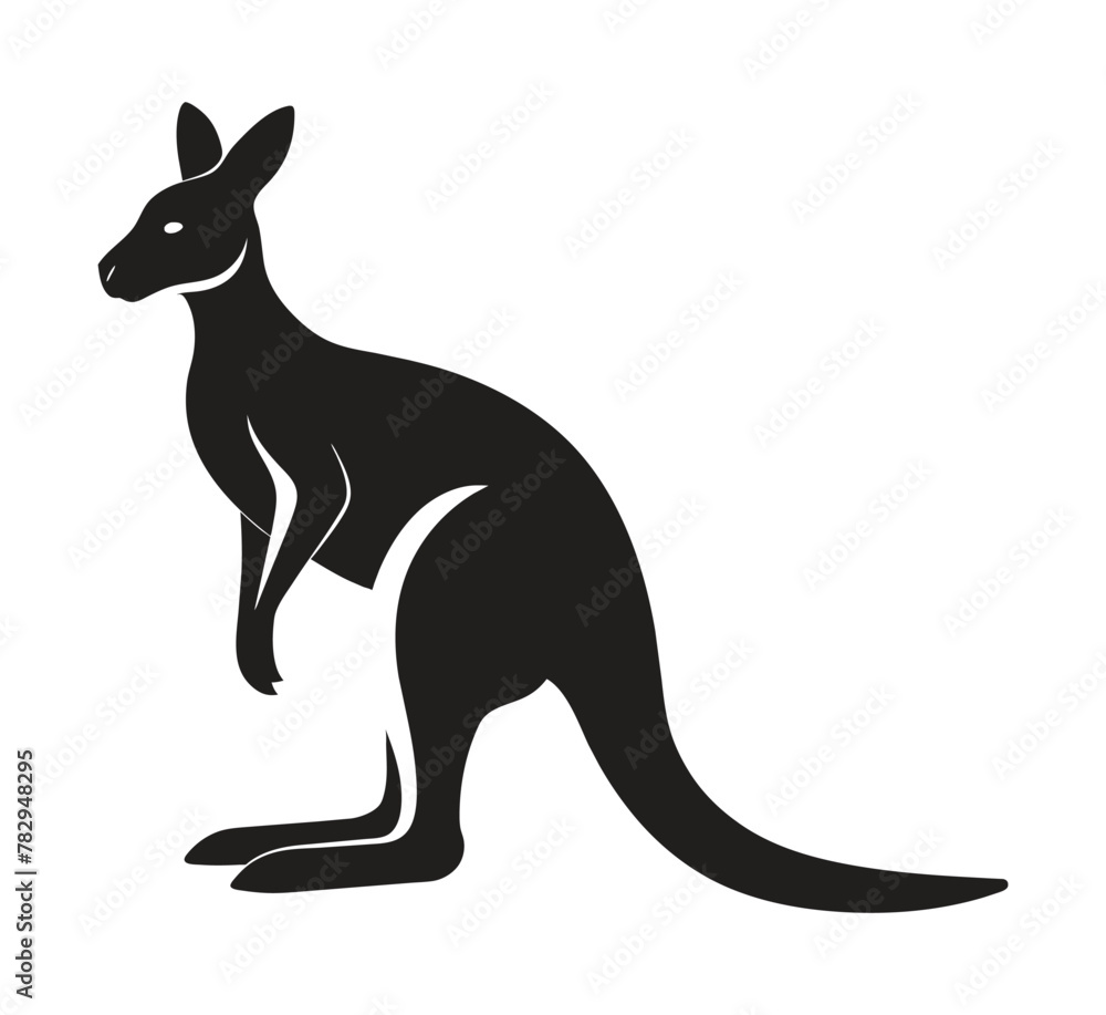 A silhouette kangaroo standing on a white background