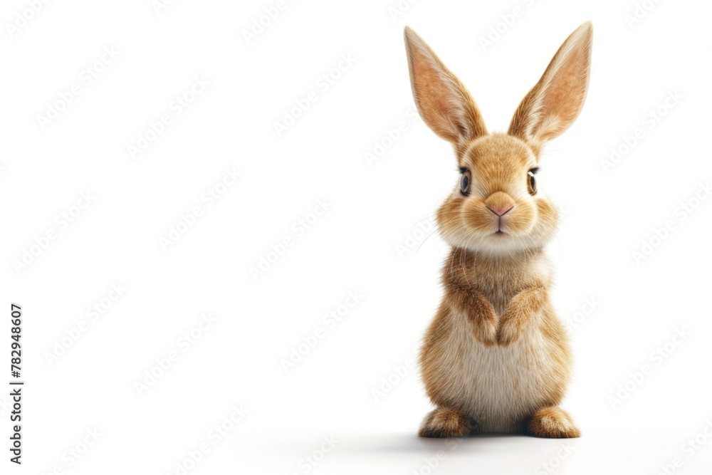 Obraz premium A cute small rabbit sitting on its hind legs. Perfect for nature and animal-related projects