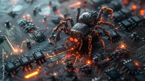 A spider on a computer motherboard.