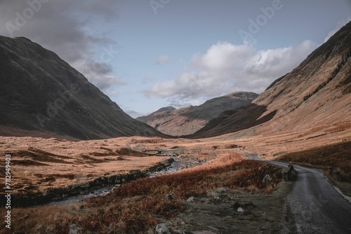 Beautiful view of Skyfall road on a sunny day in Glencoe photo