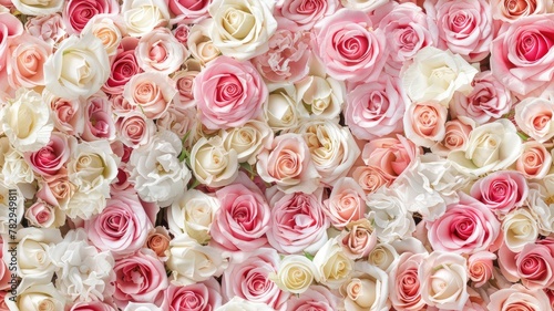 pastel pink and white roses, creating a wall of flowers that serves as an enchanting backdrop for wedding ceremonies or party decorations. SEAMLESS PATTERN