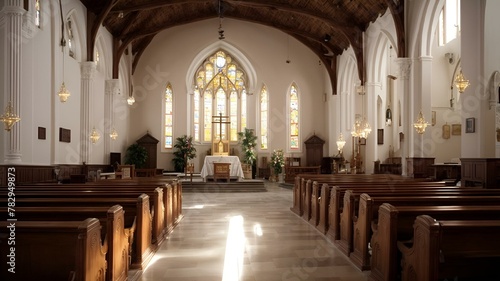 view of the inside of a church looking towards the altar