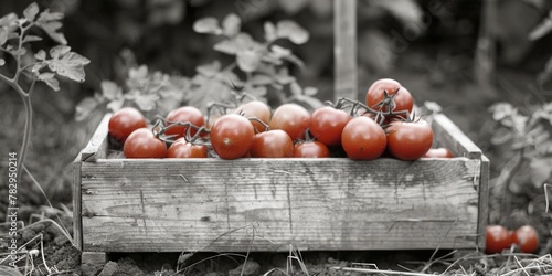 A wooden box filled with vibrant red tomatoes. Great for food and agriculture concepts