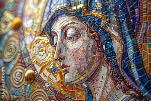 AI generated illustration of a vibrant close-up mosaic art piece with colorful hues
