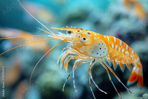 Nature's Beauty in the Depths A Graceful Shrimp Against the Serene Aquatic Backdrop, space for text © HelgaQ