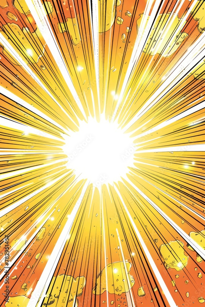 Fototapeta premium Comic Book Cover Template with Cartoon Design and Sunbeam Ray: Perfect for Manga Culture Review