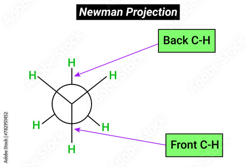 Newman Projection: The carbon atoms near the eye is represented by a point and three other atoms or groups attached to it by 3 equally spaced lines.
