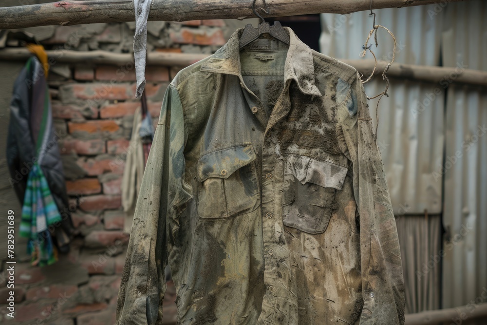 Dirty Shirt of Poverty and Misery: Clothing Symbolizing Distress and Poorness with Visible Lines Dirty Shirt of Poverty and Misery: Clothing Symbolizing Distress and Poorness with Visible Lines