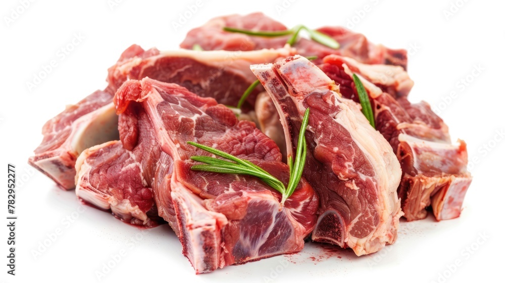 Freshly Cut Goat Meat for Healthy Cooking Recipes. Isolated on White Background