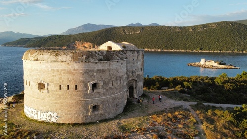 Aerial view of Fortress Arza on Lustica peninsula on the Montenegrin coast photo