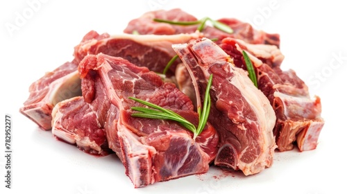 Freshly Cut Goat Meat for Healthy Cooking Recipes. Isolated on White Background