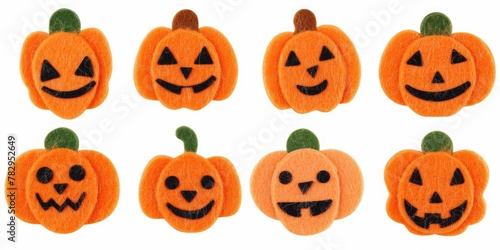 Group of pumpkins with carved faces. Perfect for Halloween decorations