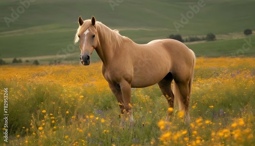 A-Golden-Horse-Standing-Amidst-A-Field-Of-Wildflow- 2 © Feeha