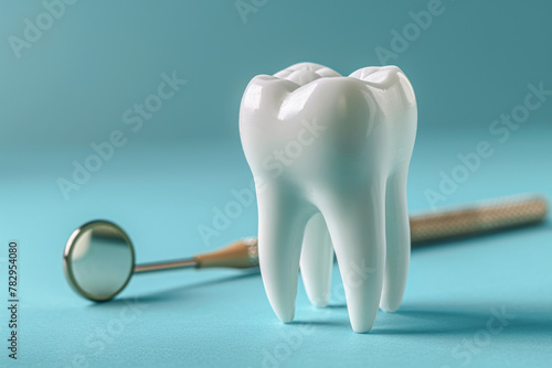 Dental Care Concept with Model Tooth and Dentist s Mirror