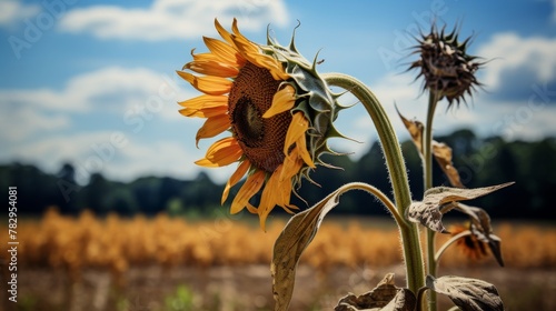 Lone sunflower droops in isolation