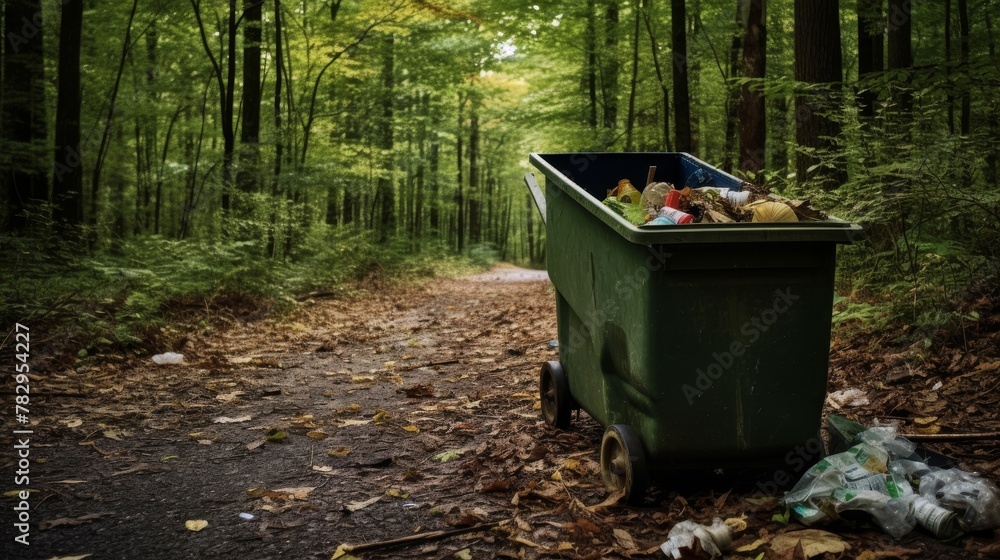 Abandoned bin on littered landscape Abandoned bin on littered landscape