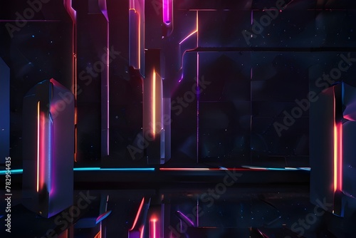 Abstract futuristic communication neon low poly motion background Generative AI