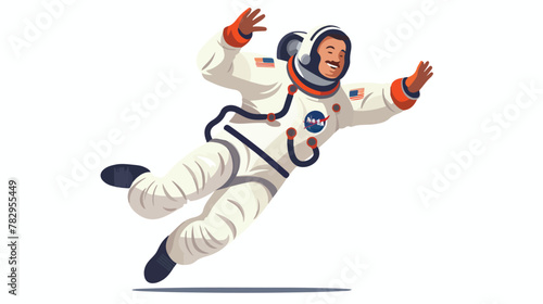 Astronaut in high spirits playing shot put flat vector photo