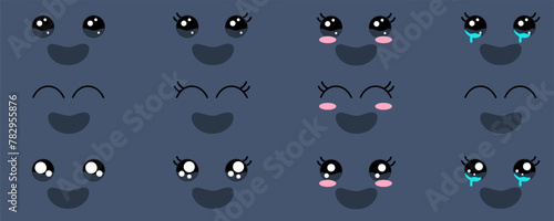 Vector illustration set of cute faces with different emotions