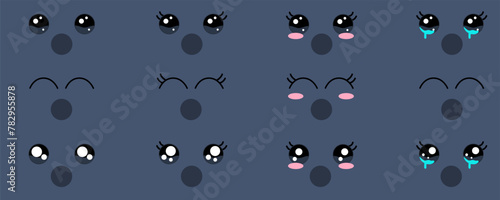 Vector illustration set of cute faces with different emotions
