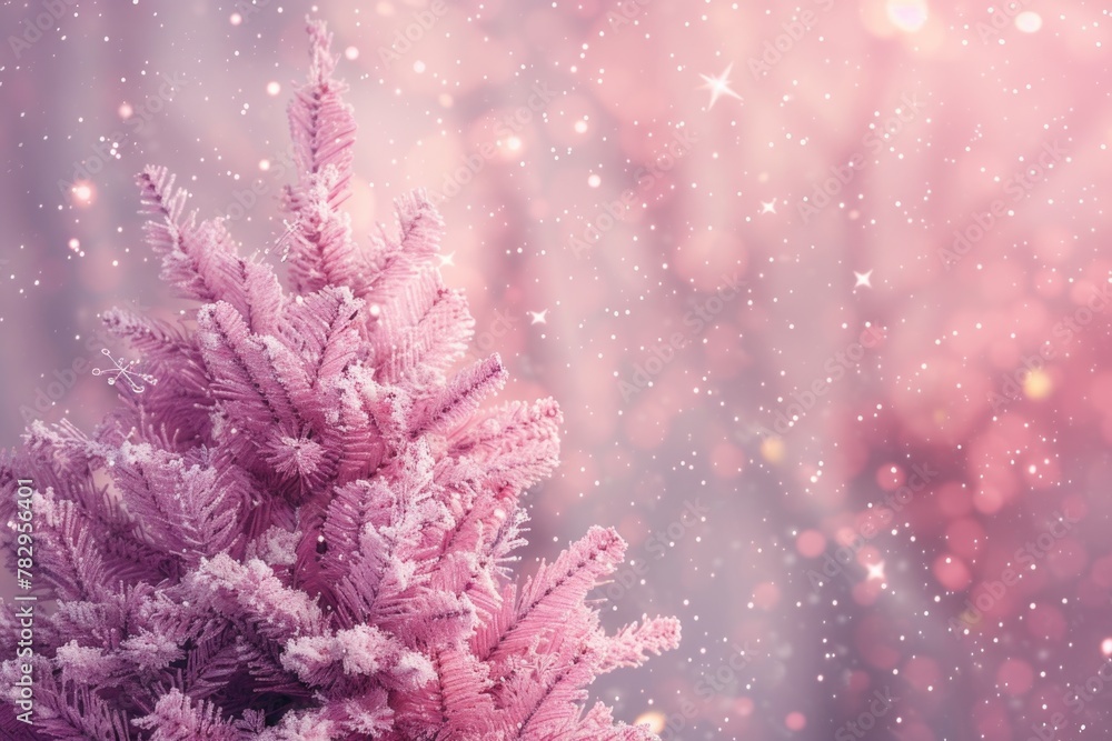 A vibrant pink Christmas tree standing in the snow. Perfect for holiday-themed designs A vibrant pink Christmas tree standing in the snow. Perfect for holiday-themed designs
