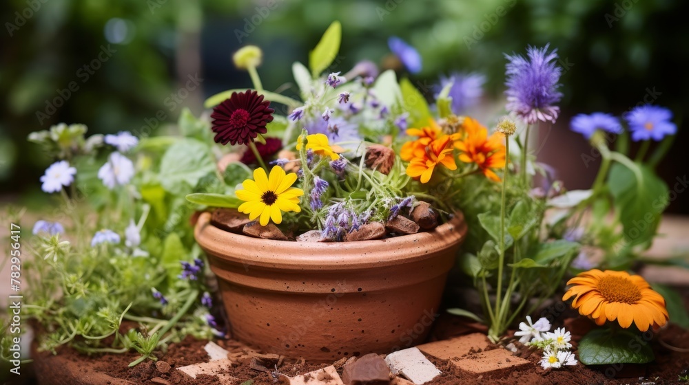 Unique gourds in rustic pot