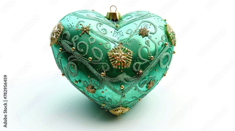 A festive green heart ornament with elegant gold decorations. Perfect for holiday and celebration concepts A festive green heart ornament with elegant gold decorations. Perfect for holiday and celebration concepts
