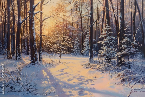 A serene winter scene with a snow-covered path, perfect for seasonal designs
