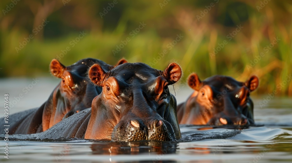 Hippos Basking in Serene River Waters during African Safari Expedition