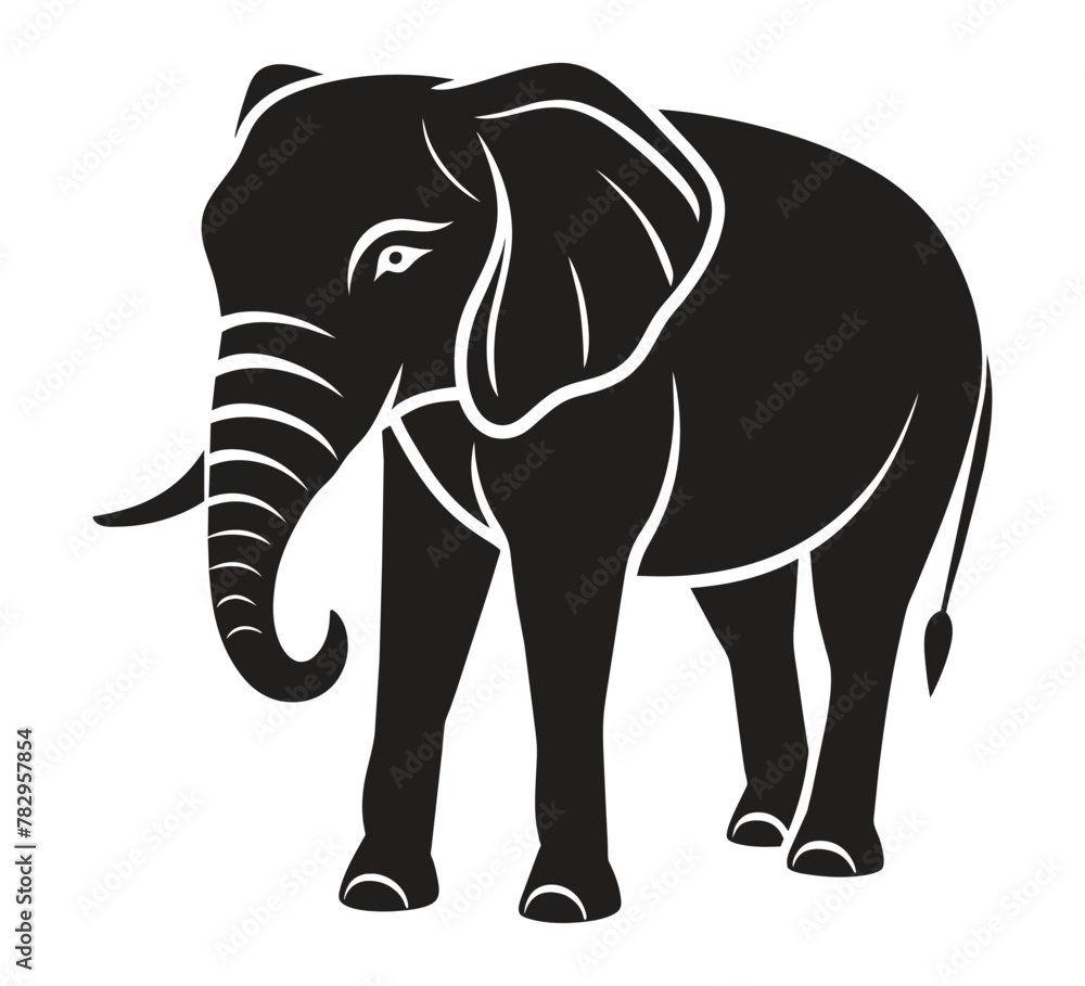 Fototapeta premium A silhouette elephant black and white logo vector clip art