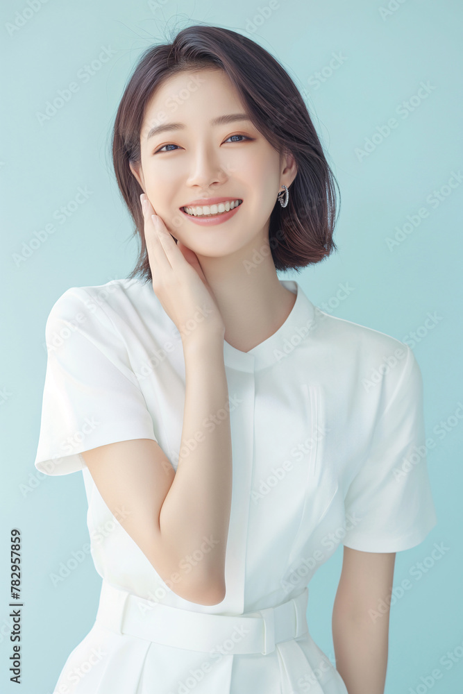A woman wearing a white dress strikes a pose for a picture. A woman wearing a white dress strikes a pose for a picture.