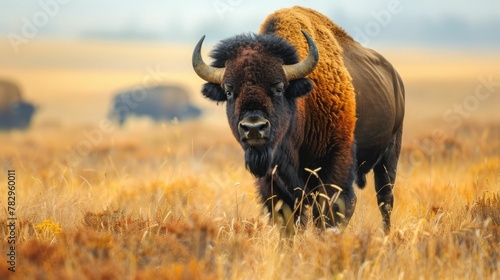Majestic Bison Roaming Vast North American Grasslands a Symbol of the Wild and Untamed