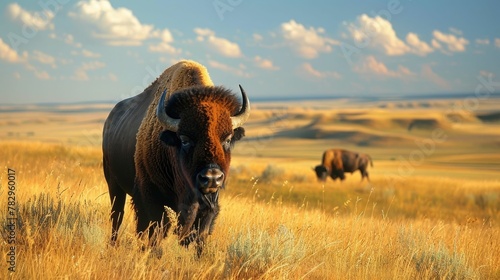 Majestic Bison Roaming Vast Grasslands Symbol of the Untamed American West