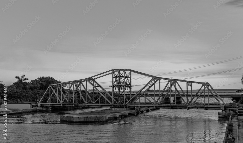 Bridge over the river in Matanzas, grayscale