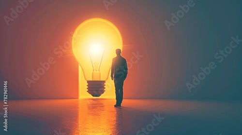 smart man walking through bulb shape door AI generated photo