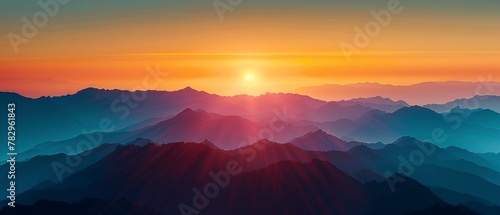 Sunset glow on mountain ridge, close up, vibrant hues, detailed silhouette