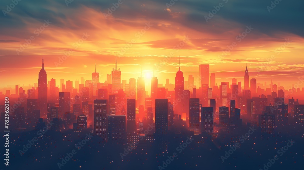 City Skyline: A 3D vector illustration of a city skyline at dawn City Skyline: A 3D vector illustration of a city skyline at dawn