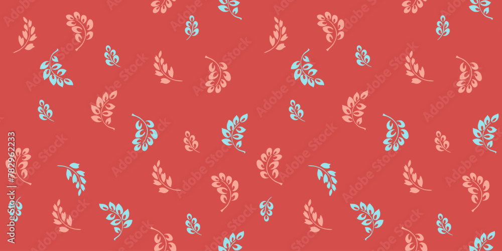 Simple seamless pattern with tiny abstract branches leaves. Vector hand drawn sketch. Colored orange minimalist printing. Template for designs, fabric, children textiles, Simple seamless pattern with tiny abstract branches leaves. Vector hand drawn sketch. Colored orange minimalist printing. Template for designs, fabric, children textiles,